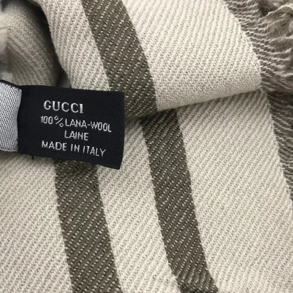 Auth GUCCI - Gray Beige Dark Brown Wool Scarf - Picture 4 of 7